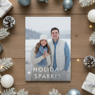 Carte De Vœux En Aluminium Première photo de fiançailles à Noël en bleu