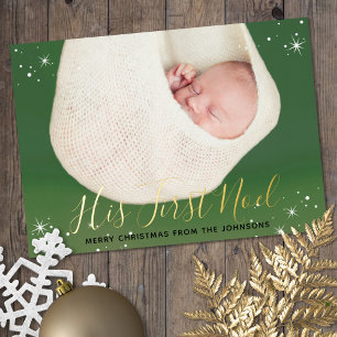 Carte De Vœux En Aluminium Première photo de Noël de Noel Baby