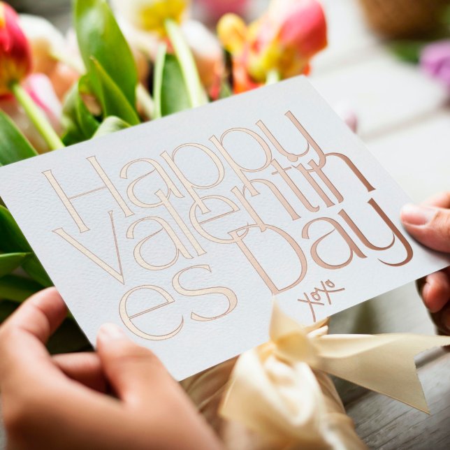 CARTE DE VŒUX EN ALUMINIUM PREMIUM MODERN VALENTINES DAY BLUSH GIRLY PINK (Créateur téléchargé)