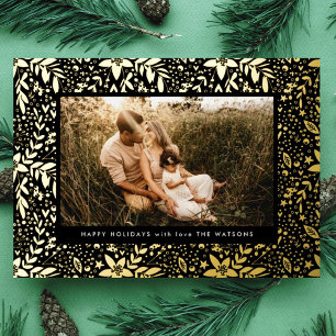 Carte De Vœux En Aluminium Premium Onyx Gold Botanical Frame Photo Happy