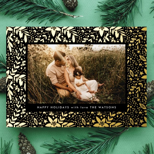 Carte De Vœux En Aluminium Premium Onyx Gold Botanical Frame Photo Happy (Créateur téléchargé)