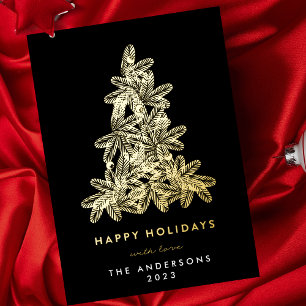 Carte De Vœux En Aluminium Premium Onyx Gold Joyeux sapin de Noël Joyeux