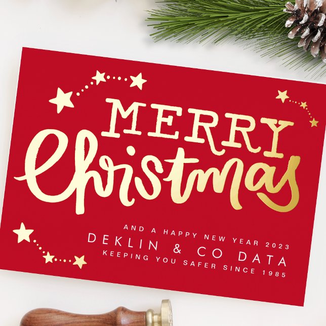 Carte De Vœux En Aluminium Premium Red Gold Stars Merry Christmas Business (Créateur téléchargé)