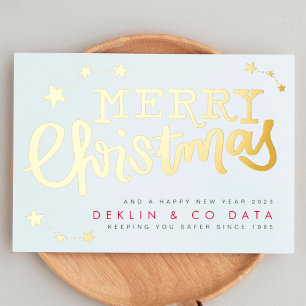 Carte De Vœux En Aluminium Premium White Gold Stars Merry Christmas Business