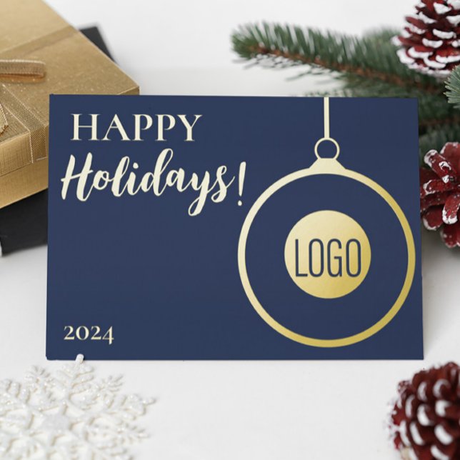 Carte De Vœux En Aluminium Professionnel Simple Blue Gold Custom (Corporate logo Blue Gold holiday greeting card)