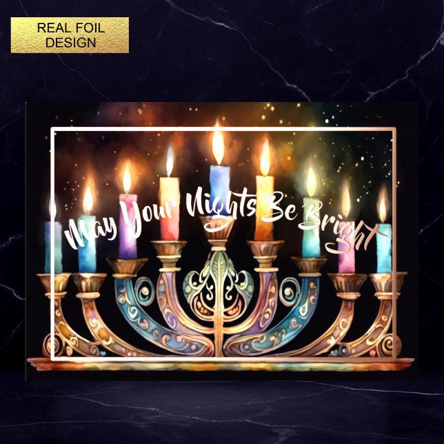 Carte De Vœux En Aluminium Puisse Vos Nuits Être Lumineuses Menorah Bougie Co (Créateur téléchargé)