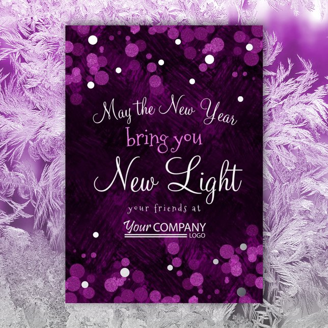 Carte De Vœux En Aluminium Purple rose brillant entreprise Noël (purple pink shimmery lights company holiday cards business logo christmas cards silver sparkles)