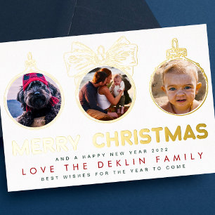Carte De Vœux En Aluminium Quatre Ornements Photo Joyeux Noël Bonne Année