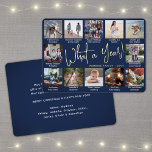 Carte De Vœux En Aluminium Quelle année ! Navy Blue 12 Photo Collage et légen<br><div class="desc">Quelle année de souvenir ! Envoyez des salutations joyeux et partagez 12 de vos photos préférées avec une carte de vacances marine bleu et feuille d'or de collage photo 5x7 personnalisée. Le texte sur ce modèle est simple à personnaliser pour inclure n'importe quel libellé comme Joyeux Noël, Joyeux Fêtes, Joyeuses...</div>