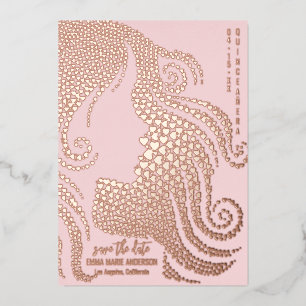 Carte De Vœux En Aluminium Quinceañera Silhouette Rose Gold Hearts Date de sa