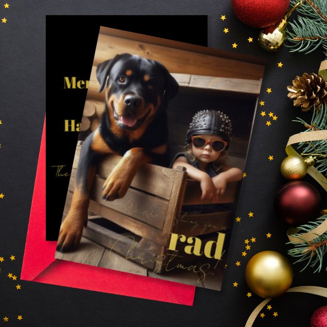 Carte De Vœux En Aluminium Rad Christmas Custom Chien & Biker Girl Photo (Créateur téléchargé)