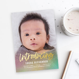 Carte De Vœux En Aluminium Rainbow Baby Foil Faire-part de naissance moderne