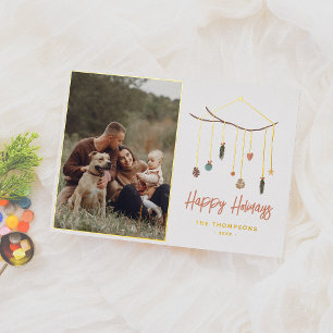 Carte De Vœux En Aluminium Real Foil Boho Christmas Tree Branch Photo Holiday