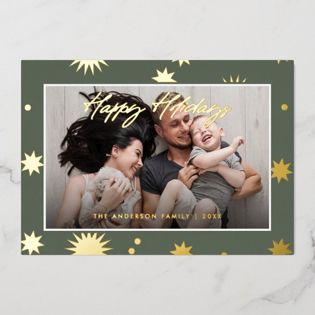 Carte De Vœux En Aluminium *REAL FOIL* Happy Holidays Photo (Recto)