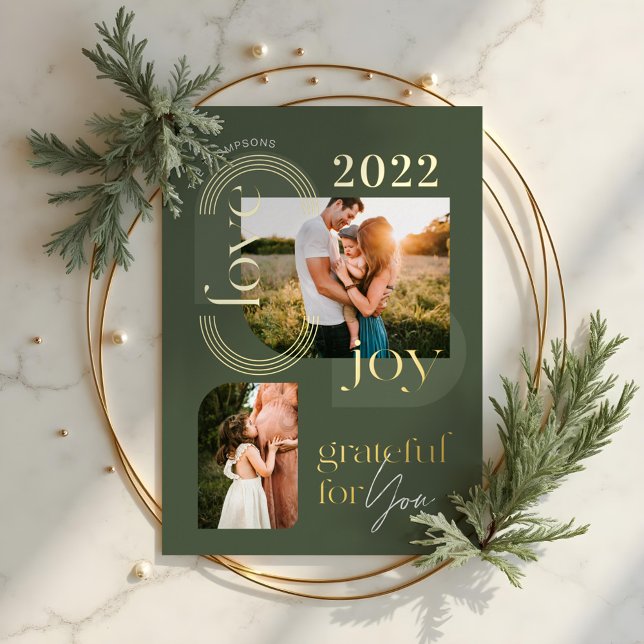 Carte De Vœux En Aluminium Reconnaissant pour vous moderne géométrique arc de (Grateful For You Modern Geometric Arch Two Photos Foil Holiday Card)