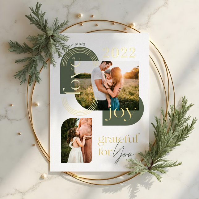 Carte De Vœux En Aluminium Reconnaissant pour vous moderne géométrique arch d (Grateful For You Modern Geometric Arch Two Photos Foil Holiday Card)