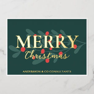 Carte De Vœux En Aluminium Red Berries Green Business Logo Joyeux Noël