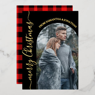 Carte De Vœux En Aluminium Red Buffalo Plaid élégant Noël photo de famille