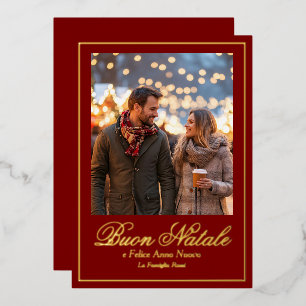 Carte De Vœux En Aluminium Red Buon Natale e Felice Anno Nuovo Script Photo