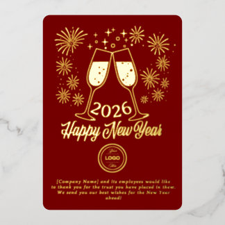 Carte De Vœux En Aluminium Red Business New Year 2026 Champagne Gold
