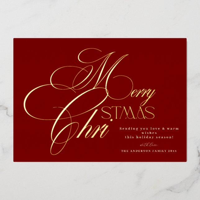 Carte De Vœux En Aluminium Red Merry Christmas Foil Holiday Card (Recto)