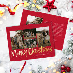 Carte De Vœux En Aluminium Red Modern Letters Cinq Photo Joyeux Noël<br><div class="desc">Red Modern Lettering Five Photo Merry Christmas Foil Holiday Card contient quatre photos sur le devant avec de vrais détails en papier peint,  et une autre photo sur le dos avec de la place pour votre message plus long.</div>