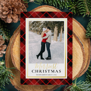 Carte De Vœux En Aluminium Red Tartan Merriest Christmas Photo