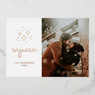 Carte De Vœux En Aluminium Réjouissez-vous. étoiles d'or / Photo de Noël reli