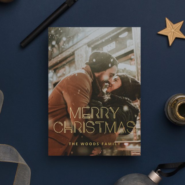 Carte De Vœux En Aluminium Retro 80s Joyeux Noël Photo Gold (Créateur téléchargé)