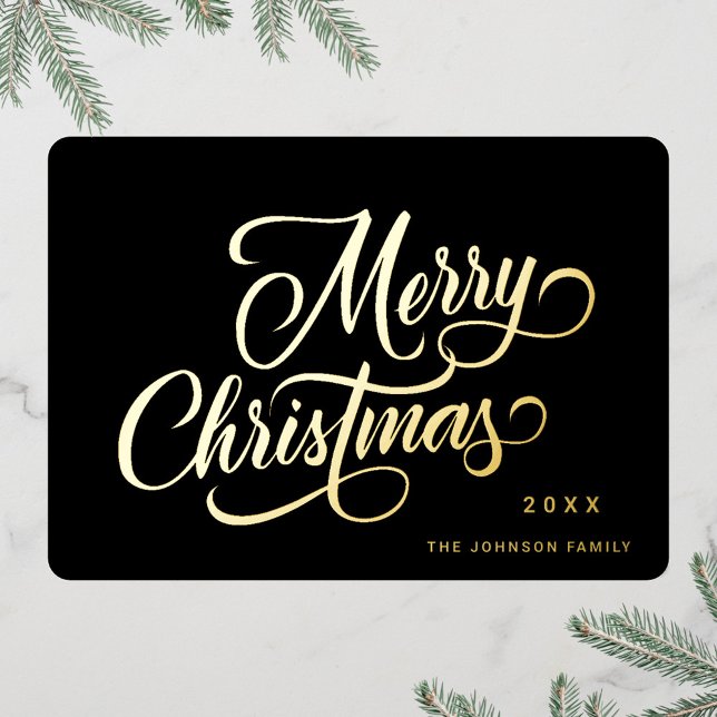 Carte De Vœux En Aluminium Retro Classic Sparkle Merry Christmas Gold (Créateur téléchargé)