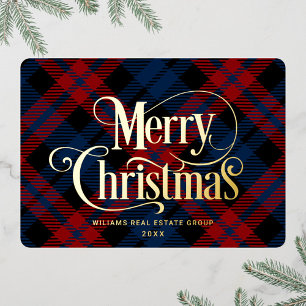 Carte De Vœux En Aluminium Retro Classic Sparkle Merry Christmas Gold