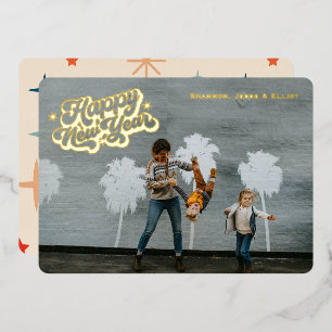 Carte De Vœux En Aluminium Rétro Étincelle Bonne Année Une Photo Or