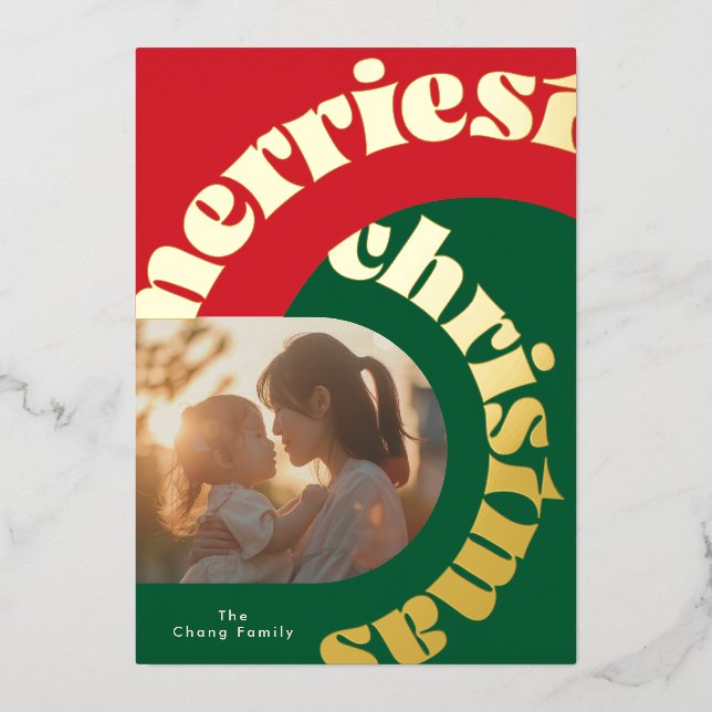 Carte De Vœux En Aluminium retro green red bold christmas two photo flat (Devant)