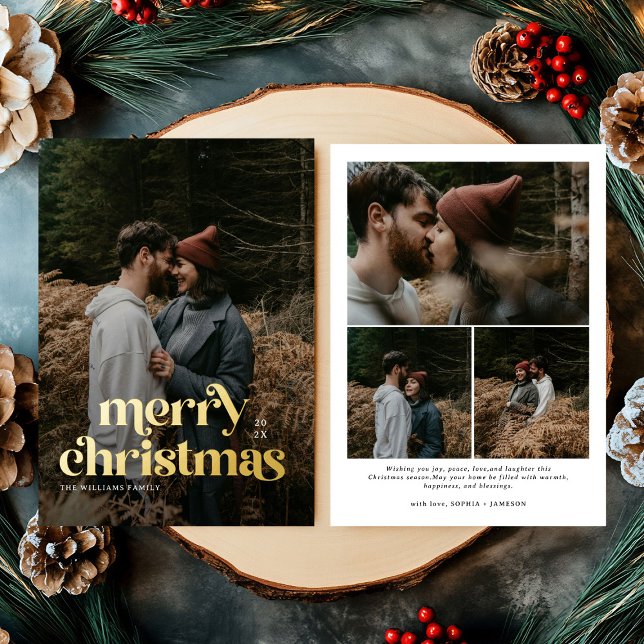 Carte De Vœux En Aluminium Retro Joyeux Noël Famille photo tendance (Créateur téléchargé)