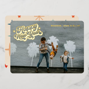 Carte De Vœux En Aluminium Retro Sparkle Joyeux Nouvel An Une Photo Or