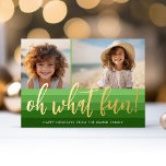 Carte De Vœux En Aluminium Retro Stripes - Vert Oh What Fun 2 Vibe Photo<br><div class="desc">Avant - Tons vert olive et vert de Noël dans un motif rétro rayé. Un look moderne rétro pour un carte photo de vacances avec un design branché et différent avec l'accueil "oh ce qui s'amuse" en papier d'aluminium. Ajoutez 2 photos et la signature familiale à ce design amusant et...</div>