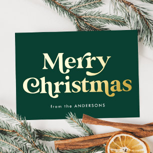 Carte De Vœux En Aluminium Retro Type Joyeux Noël Vert et Or