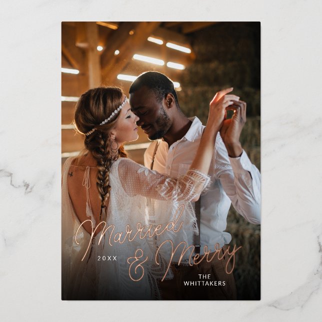 Carte De Vœux En Aluminium Revêtement photo marié et joyeux (Recto)