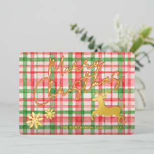 Carte De Vœux En Aluminium Rinder Classé Sur Vert Foncé Rouge Plaid Or