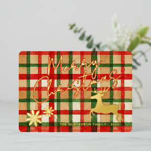 Carte De Vœux En Aluminium Rinder Classique Sur Vert Foncé Rouge Plaid Or