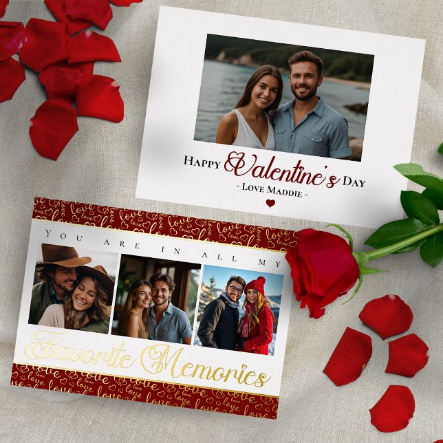 Carte De Vœux En Aluminium Romantic Valentine's Day Photo Collage (Romantic Valentine's Day Photo Collage Foil Holiday Card)