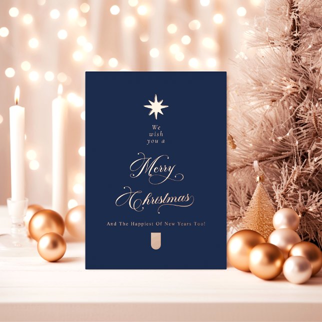 Carte De Vœux En Aluminium Rose Gold Calligraphy Tree Christmas Card (Créateur téléchargé)