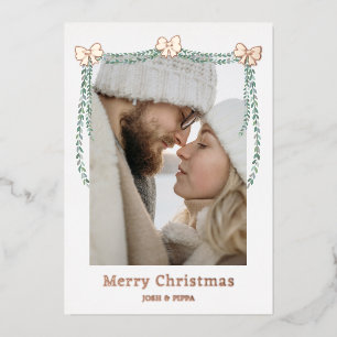 Carte De Vœux En Aluminium Rose Gold Foil Bow Garland Joyeux Noël Photo