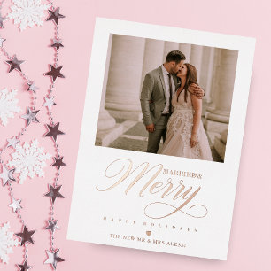 Carte De Vœux En Aluminium Rose Gold Happy Holidays Christmas Photo Newlyweds