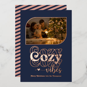 Carte De Vœux En Aluminium Rose Gold & Navy Ambiance Cosy Noël Rétro Photo