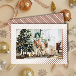 Carte De Vœux En Aluminium Rose Gold Pinstripe Bonne Année