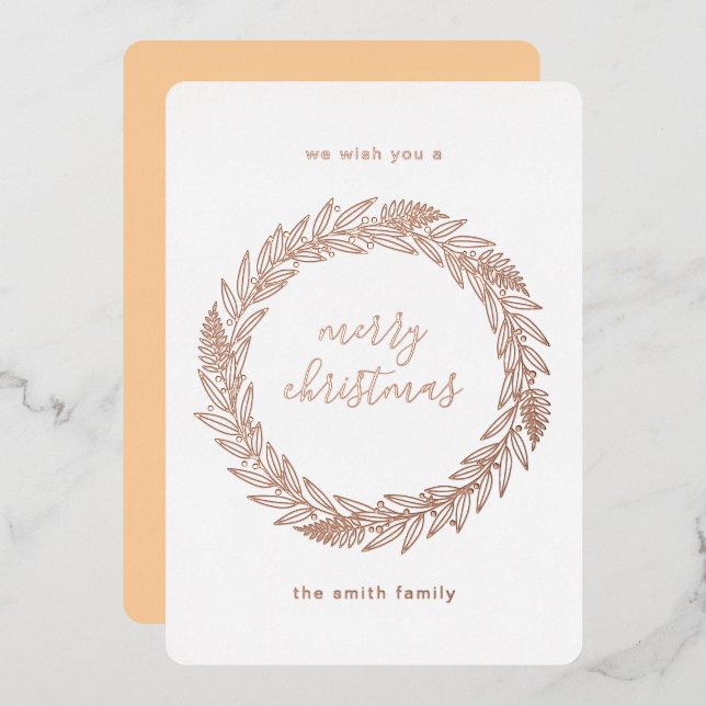 Carte De Vœux En Aluminium Rose Gold Pressed Wreath Merry Christmas Foil Holi (Recto/Verso)
