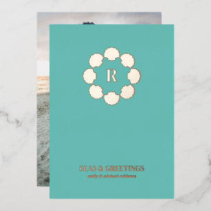 Carte De Vœux En Aluminium Rose Gold Seashell Mer De Serre Et Salutations Pho
