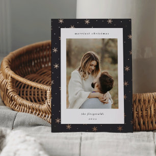 Carte De Vœux En Aluminium Rose Gold Snowflake Frontière Noël Photo
