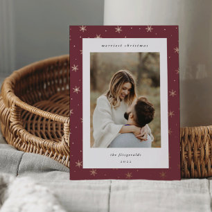 Carte De Vœux En Aluminium Rose Gold Snowflake Frontière Noël Photo